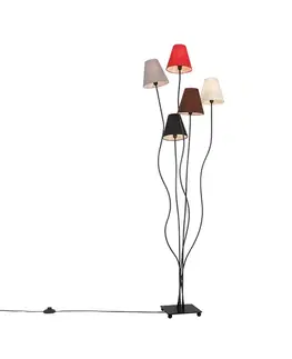 Stojace lampy Dizajnová stojaca lampa čierna s textilnými tienidlami 5-svetlo - Melis