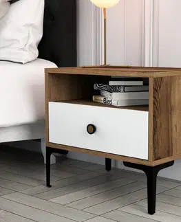 Nočné stolíky Nočný stolík Lizbon 530 - Walnut, White