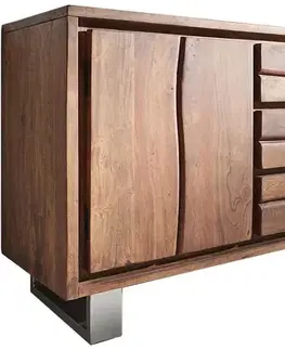 Komody DELIFE Komoda Live-Edge 147 cm akácia hnedá 3 zásuvky 2 dvierka