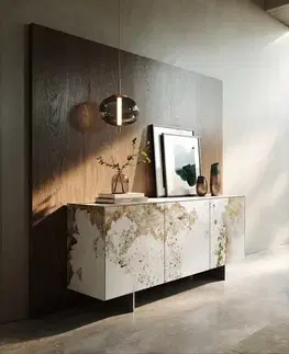 Komody DELIFE Komoda Cuor 150 cm keramika Minas Melange bielo-béžová 3 dvierka podstava závesná nerezová oceľ