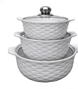 Misy a misky MAKRO - Misa 3ks so sklenenou pokrievkou, 2L, 1,2L, 0,8L, keramika