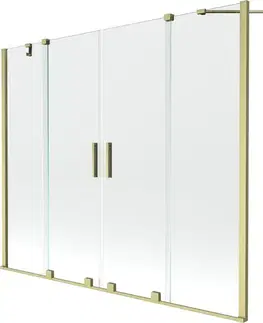 Sprchové dvere MEXEN/S - Velar Duo Dvojkrídlová posuvná vaňová zástena 200 x 150, transparent, zlatá kartáčovaná 896-200-000-02-55