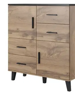 Komody CAMA MEBLE Lotta 110 2D4S dvojdverová komoda so zásuvkami dub wotan / čierna