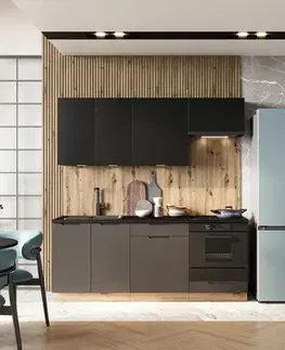 Moderný kuchynský nábytok Kuchynská linka Isabel Čierny hrášok Dub Artisan/Mocca Grey