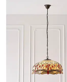 Svietidlá Endon 64079 - Závesný luster na reťazi Tiffany DRAGONFLY, 3×E27/60 W/230 V, priemer 50 cm 64079