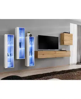 Podkrovný nábytok Obývacia stena Switch Sklo +LED XIII Biely/Wotan