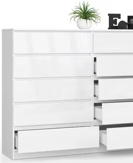 Komody a skrinky Moderná, široká a vysoká komoda, FREEZ160, biela / biely lesk