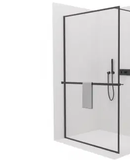 Sprchové dvere CERANO - Sprchová zástena Walk-in Moreli Ľ/P + polička/držiak na uteráky - čierna matná, transparentné sklo - 140x200 CER-543787