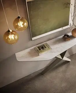 Konzolové stolíky DELIFE Konzolový stolík Edge polygonálny 180×50 cm keramika onyx perla Zentharo kov titánová farba