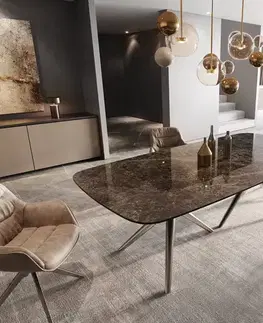 Jedálenské stoly DELIFE Jedálenský stôl Edge Boot 240x120 keramika Laminam® Emperador Extra Lucidato tmavohnedá Estelar okrúhly nerezová oceľ