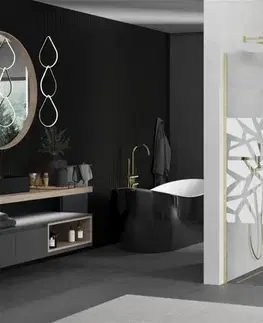Sprchové dvere MEXEN/S - Kioto Sprchová zástena WALK-IN 70 x 200, biely vzor 8 mm, zlatá kartáčovaná 800-070-101-55-85
