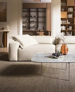 Konferenčné stolíky DELIFE Konferenčný stolík Edge zaoblený tvar 90×90 cm keramika onyx perleť Trive nerezová oceľ kefovaná