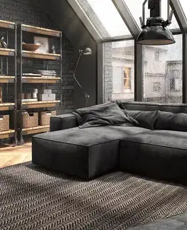 Rohové sedacie súpravy DELIFE Rohová pohovka Sirpio 230x155 cm mikrovlákno čierna variabilné ležadlo s taburetom