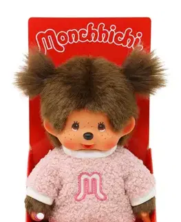 Plyšové a textilné zvieratká MONCHHICHI Mončiči dievča v ružovom huňatom svetri 20cm