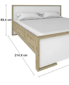 Postele NABBI Finni 1600 manželská posteľ s roštom dub wotan / biela