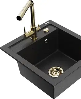 Kuchynské drezy MEXEN/S MEXEN/S - Vito granitový drez 1-miska vrátane batérie Duero, čierna/strieborná metalík 6503-73-671600-50