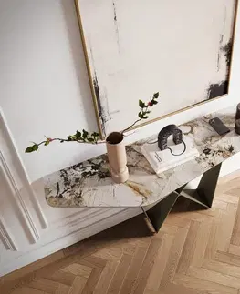 Konzolové stolíky DELIFE Konzolový stolík Edge polygonálny 180×50 cm keramika patagonia leštená Spios kov efektfinish titánová