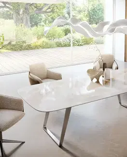 Jedálenské stoly DELIFE Jedálenský stôl Edge zaoblený 270×120 cm keramika Iris FMG Onice Grigio nerezová oceľ skosený