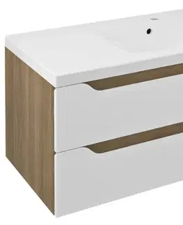 Kúpeľňový nábytok SAPHO - WAVE umývadlová skrinka 89,7x45x47,8cm, pravá, biela/dub cuneo WA093-3025