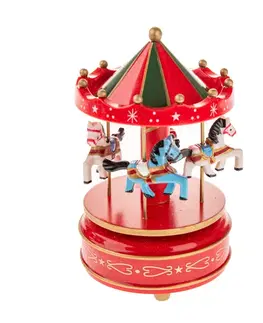 Vianočné dekorácie Hrací kolotoč s koníkmi, 18 cm, červená