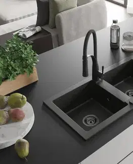 Kuchynské drezy MEXEN/S MEXEN/S - Mario granitový drez 2-bowl vrátane batérie Aster, čierna/zlatá metalik 6504-75-73450-70-B