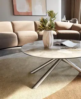 Konferenčné stolíky DELIFE Konferenčný stolík Edge okrúhly 90x90 cm keramika Minas Melange Sarity nerezová oceľ kefovaná