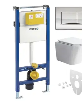 Záchody Mereo WC set - Rimless WC hranaté, modul pre sadrokartón, chróm hranaté tlačidlo lesklé MM02NSETRS322