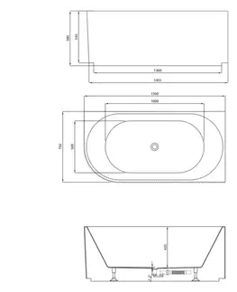 Vane AQUALINE - TIBERA STRIP R rohová stojaca vaňa, 150x75cm, biela E1037G