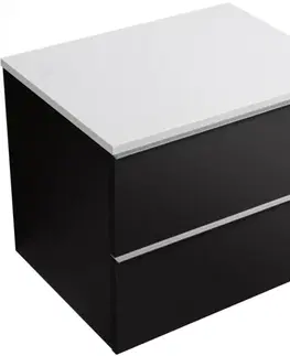 Kúpeľňový nábytok CERANO - Kúpeľňová skrinka Velora - čierna matná, úchytka chrómová + doska z lit. mramoru Elanys - 12 mm - biela matná - 60x54,2x46,5 CER-679435