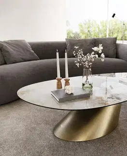 Konferenčné stolíky DELIFE Konferenčný stolík Edge oválny 140x75 cm keramika Minas Melange Conis metalická zlatá