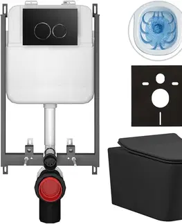 Záchody CERANO - Kompletný WC set Basic/Forte - čierna matná - WC tlačidlo Dualo/Čierna - na zamurovanie - 51x36 CER-8050BD86381