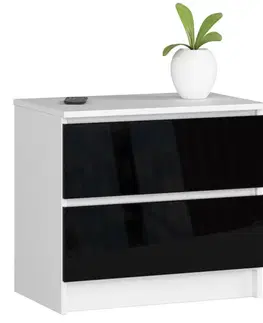Komody a skrinky Moderný nočný stolík KARIN60, biely / čierny lesk