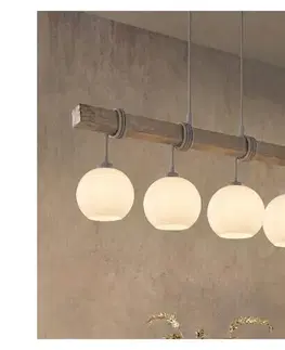Svietidlá BRILAGI - Luster na lanku WOOD GLASS 4xE27/60W/230V borovica/šedá/biela EG49927A+4xNSTK7432