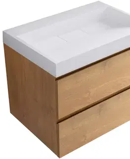 Kúpeľňový nábytok CERANO - Kúpeľňová skrinka Carole - dub medový + umývadlo z lit. mramoru Vita - biela matná - 70x58x46 CER-669121