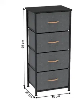 Komody KONDELA Palmera Typ 2 komoda s látkovými boxami čierna / tmavosivá