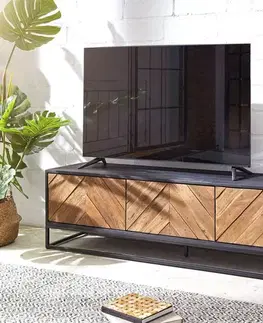 Televízne stolíky DELIFE TV stolík Famke 145 cm mango teak 3 dvierka