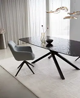 Jedálenské stoly DELIFE Jedálenský stôl Edge zaoblený 240x120 reliéfne sklo dymovo čierna 3D dizajn krížová podstava hranatý čierna