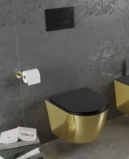 Záchody MEXEN - Lena Závesná WC misa vrátane sedátka s slow-slim, duroplast, čierna/zlatá 30224076