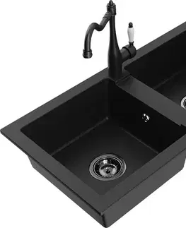 Kuchynské drezy MEXEN/S MEXEN/S - Mario granitový drez 2-bowl vrátane batérie Carla, čierna 6504-77-670700-70-B
