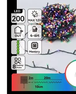 LED osvetlenie  B.V.  - solárna LED vianočná reťaz 200xLED/8 funkcií 22m IP65 viacfarebná 800 mAh B10201ACRZ