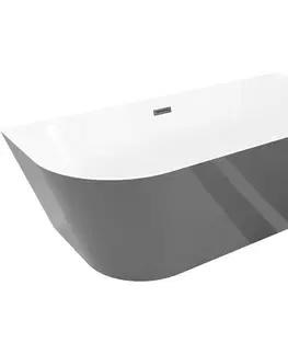 Vane MEXEN/S - Oval Sim voľne stojaca vaňa nástenná 170 x 80, biela/sivá, sifón a prepad čierna 52661708062-70