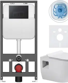 Záchody CERANO - Kompletný WC set Basic/Dure - biela lesklá - WC tlačidlo Modulo/Čierna - závesné - predstenová inštalácia - 51x35 CER-8050BD85894