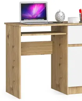 Písacie stoly Dizajnový písací stôl PIXEL90P, dub Artisan / biela