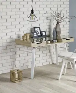 Písacie a pracovné stoly HALMAR B-33 pc stolík so sklom dub sonoma / biela