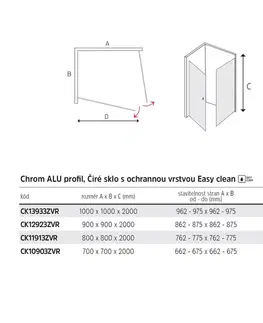 Sprchovacie kúty Mereo Sprchovací kút, Novea, štvorec, pivotový, 80x80 cm, chróm ALU, sklo Číre CK11913ZVR
