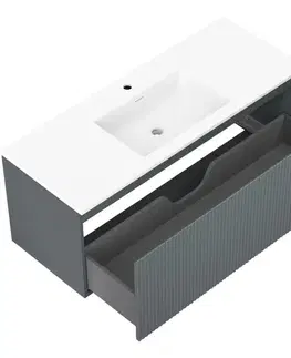 Kúpeľňový nábytok MEXEN/S - Rivel kúpeľňová skrinka 120 cm s umývadlom Otis, 1 šuplík, reliéf, grafit mat/biela mat - 91A20-12047-1-BF66-W18M0 91A20-12047-1-BF66-W18M01