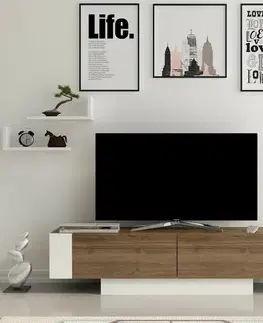 Konferenčné stolíky Televízny stolík s poličkami Matera White and Walnut