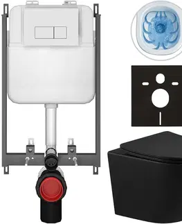 Záchody CERANO - Kompletný WC set Basic/Cesso - čierna matná - WC tlačidlo Modulo/Biela - na zamurovanie - 49x36 CER-8050BD86361