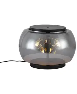 Stolné lampy Dizajnová stolná lampa čierna s dymovým sklom 3-svetlá - Bino