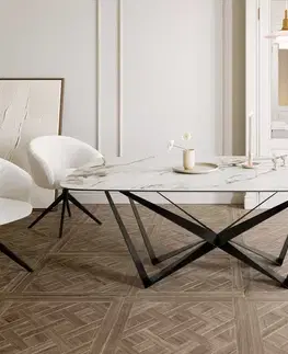 Jedálenské stoly DELIFE Jedálenský stôl Edge Boot 200x100 keramika Calacatta Luxe bielo-zlato-šedá Spider plochá oceľ čierna